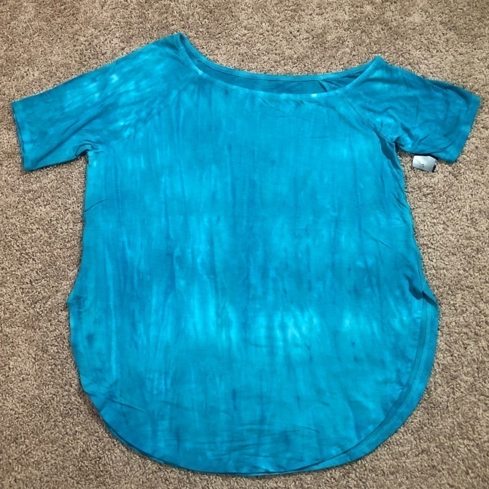 Torrid FAVORITE TUNIC OFF-SHOULDER SUPER SOFT SHORT SLEEVE TEE Blue Tie Dye - Picture 10 of 15